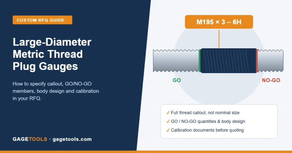 Large-diameter metric thread plug gauge M195 x 3-6H with GO and NO-GO ends for custom RFQ